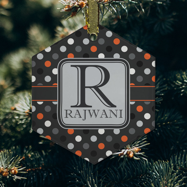 Gray Dots Frosted Glass Ornament - Hexagon (Lifestyle)