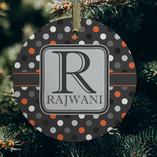 Gray Dots Frosted Glass Ornament - Round (Lifestyle)