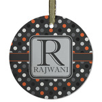 Gray Dots Flat Glass Ornament - Round w/ Name and Initial