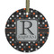 Gray Dots Flat Glass Ornament - Round w/ Name and Initial