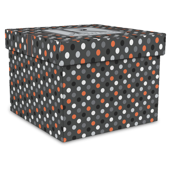 Custom Gray Dots Gift Box with Lid - Canvas Wrapped - X-Large (Personalized)