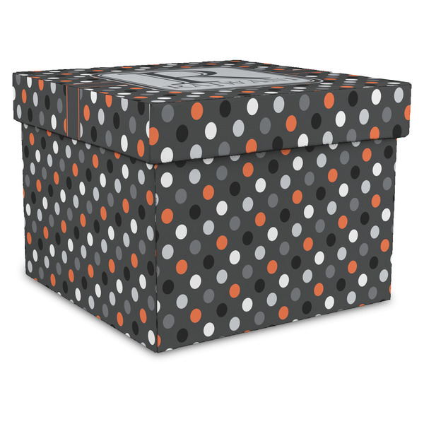 Custom Gray Dots Gift Box with Lid - Canvas Wrapped - XX-Large (Personalized)