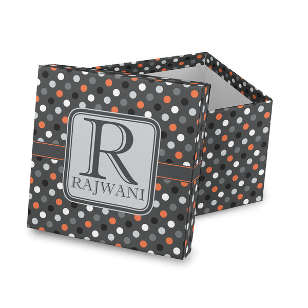 Custom Gray Dots Gift Box with Lid - Canvas Wrapped (Personalized)
