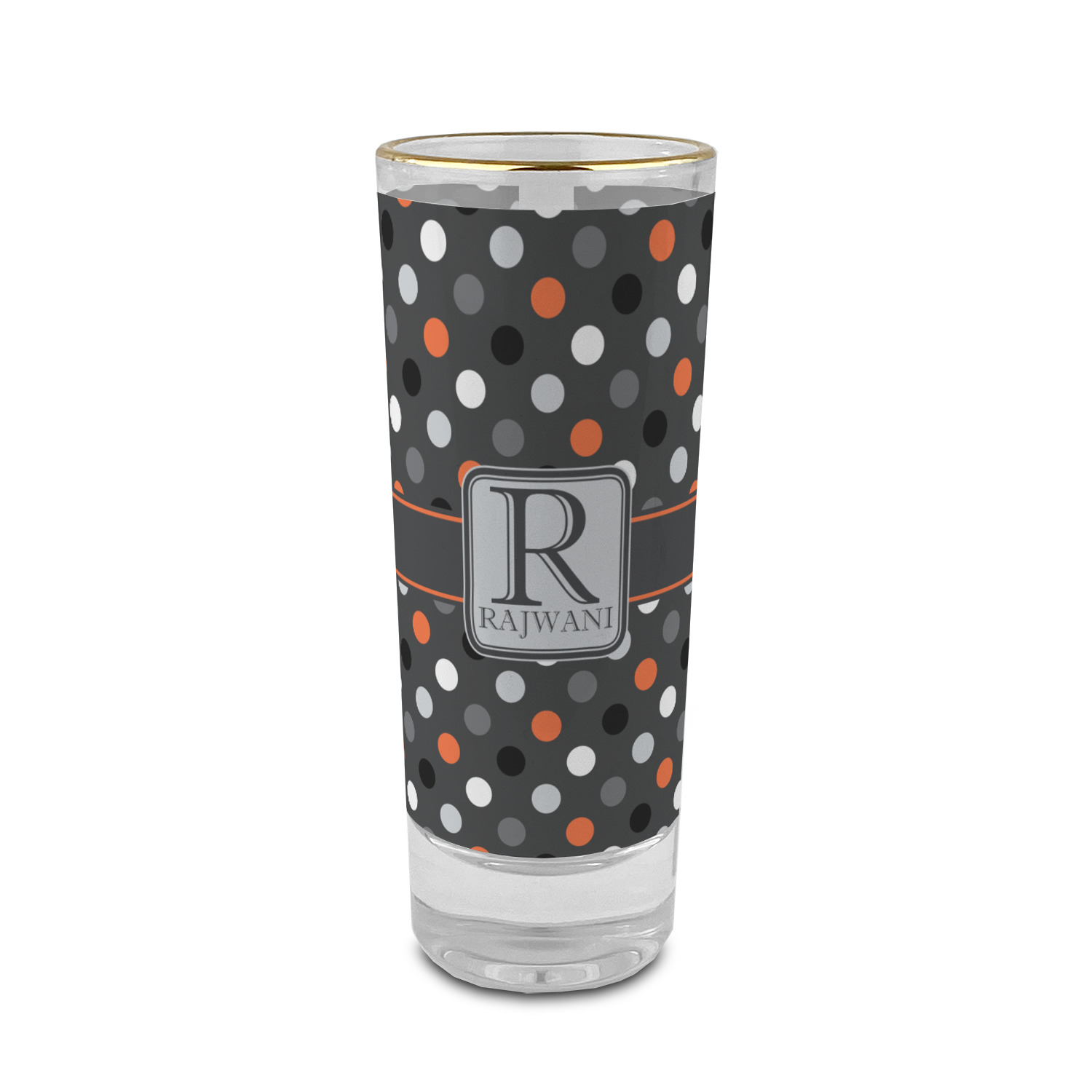 Gray Dots 2 oz Shot Glass Glass with Gold Rim (Personalized