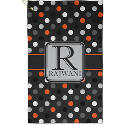 Gray Dots Golf Towel - Poly-Cotton Blend - Small w/ Name and Initial