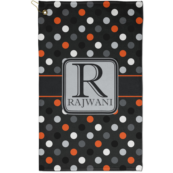 Custom Gray Dots Golf Towel - Poly-Cotton Blend - Small w/ Name and Initial
