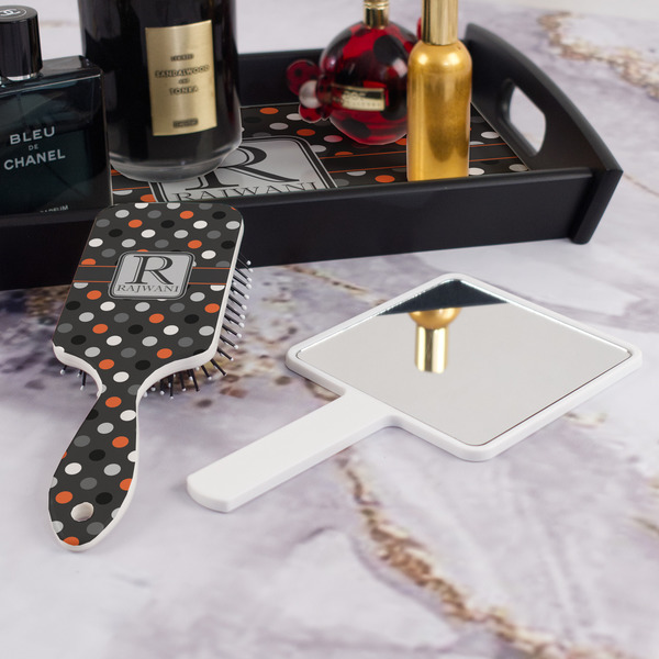 Gray Dots Hair Brush - With Hand Mirror