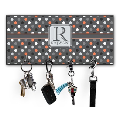 Gray Dots Key Hanger w/ 4 Hooks w/ Name and Initial