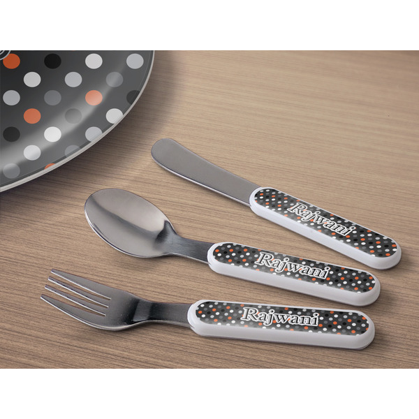 Gray Dots Kids Flatware w/ Plate