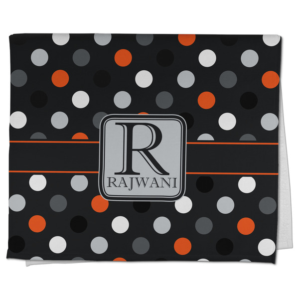 Custom Gray Dots Kitchen Towel - Poly Cotton w/ Name and Initial