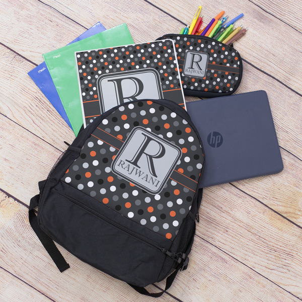 Gray Dots Large Backpack - Black - With Stuff