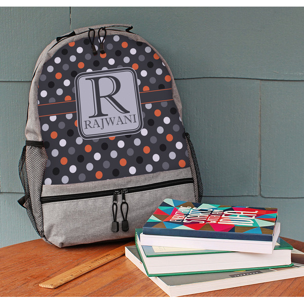 Gray Dots Large Backpack - Gray - On Desk