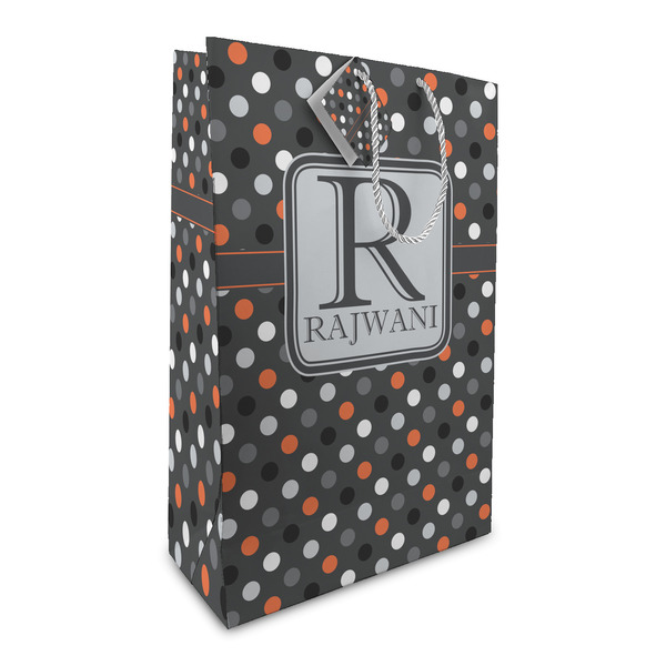 Custom Gray Dots Large Gift Bag (Personalized)