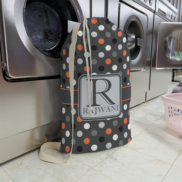 Gray Dots Large Laundry Bag - In Context