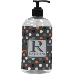 Gray Dots Plastic Soap / Lotion Dispenser (16 oz - Large - Black) (Personalized)