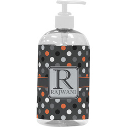 Gray Dots Plastic Soap / Lotion Dispenser (16 oz - Large - White) (Personalized)