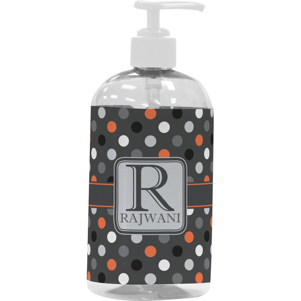 Custom Gray Dots Plastic Soap / Lotion Dispenser (16 oz - Large - White) (Personalized)