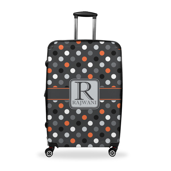 Custom Gray Dots Suitcase - 28" Large - Checked w/ Name and Initial