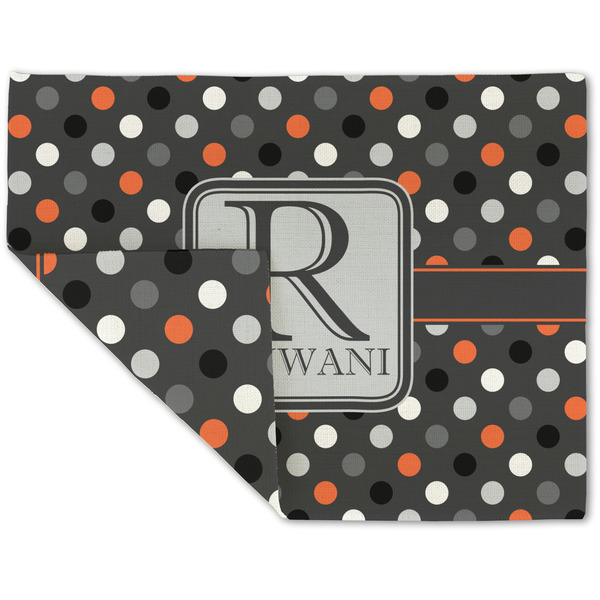 Custom Gray Dots Double-Sided Linen Placemat - Single w/ Name and Initial