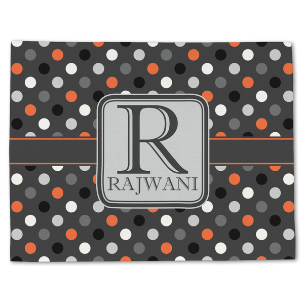 Custom Gray Dots Single-Sided Linen Placemat - Single w/ Name and Initial