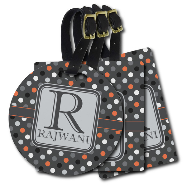 Custom Gray Dots Plastic Luggage Tag (Personalized)