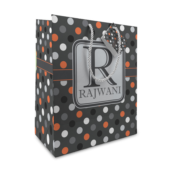 Custom Gray Dots Medium Gift Bag (Personalized)