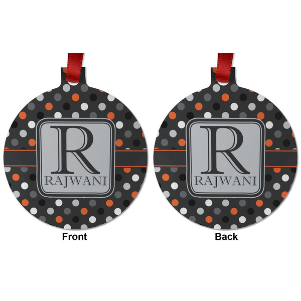 Gray Dots Metal Ball Ornament - Front and Back