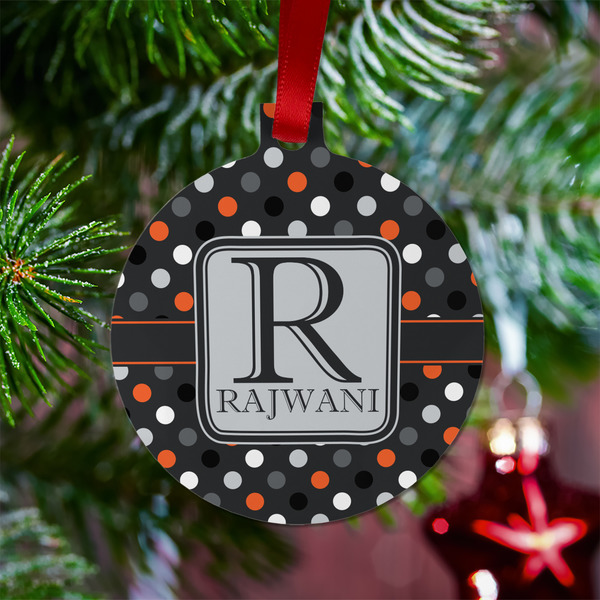 Gray Dots Metal Ball Ornament - Lifestyle