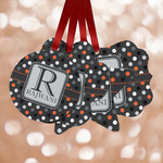 Gray Dots Metal Ornaments - Double Sided w/ Name and Initial