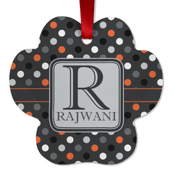 Gray Dots Metal Paw Ornament - Double Sided w/ Name and Initial