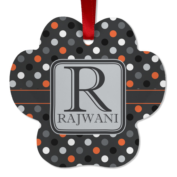 Custom Gray Dots Metal Paw Ornament - Double Sided w/ Name and Initial