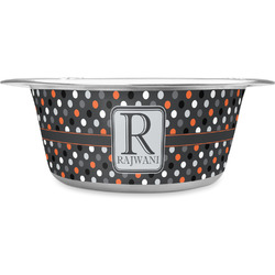 Gray Dots Stainless Steel Dog Bowl - Large (Personalized)