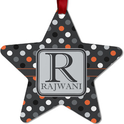 Gray Dots Metal Star Ornament - Double Sided w/ Name and Initial