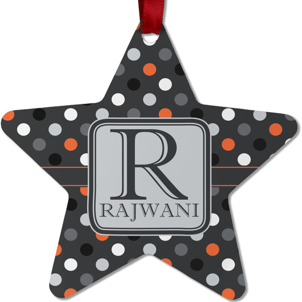 Custom Gray Dots Metal Star Ornament - Double Sided w/ Name and Initial