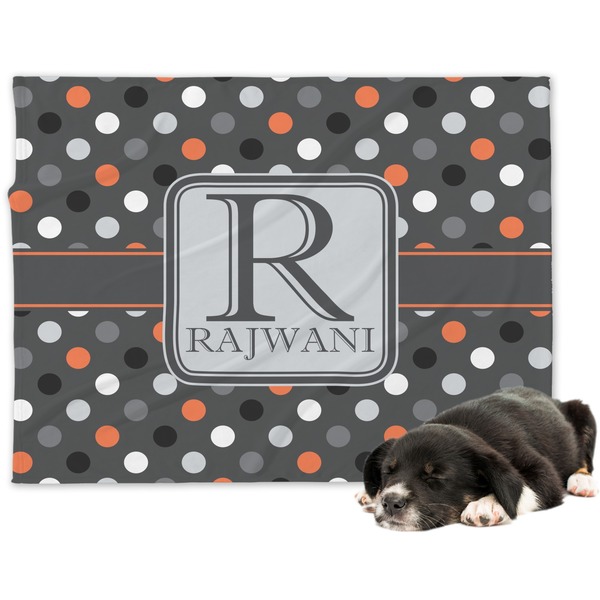 Custom Gray Dots Dog Blanket - Large (Personalized)
