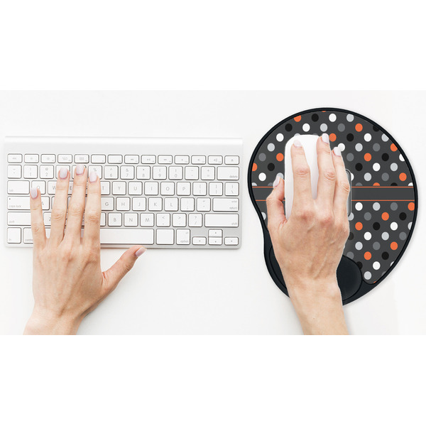Gray Dots Mouse Pad with Wrist Rest - LIFESYTLE 2 (in use)