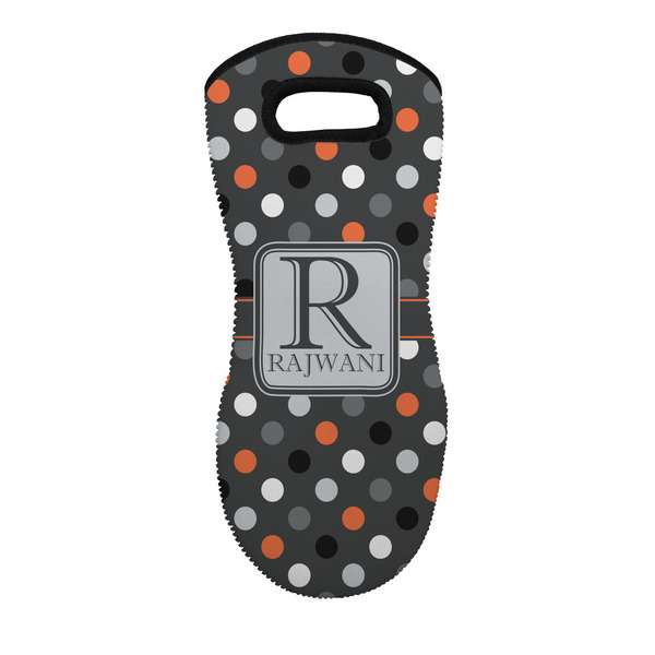 Custom Gray Dots Neoprene Oven Mitt - Single w/ Name and Initial