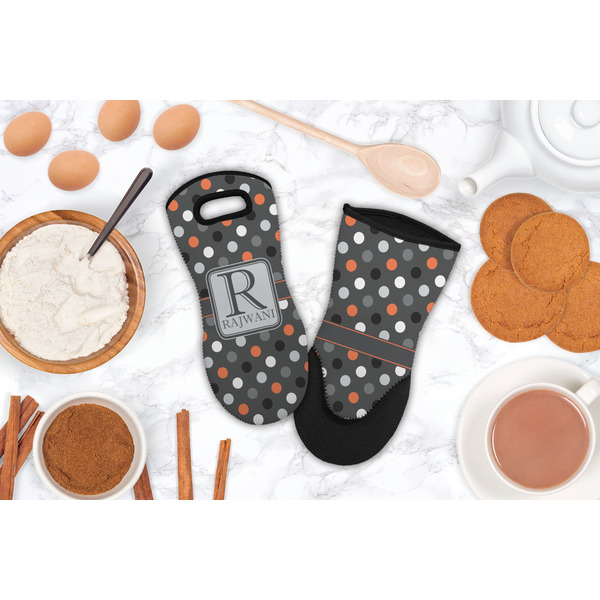 Gray Dots Neoprene Oven Mitt - Lifestyle Image