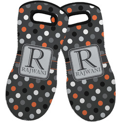 Gray Dots Neoprene Oven Mitts - Set of 2 w/ Name and Initial