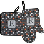 Gray Dots Oven Mitt & Pot Holder Set w/ Name and Initial