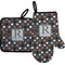 Gray Dots Right Oven Mitt & Pot Holder Set w/ Name and Initial