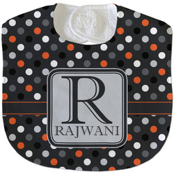 Gray Dots Velour Baby Bib w/ Name and Initial