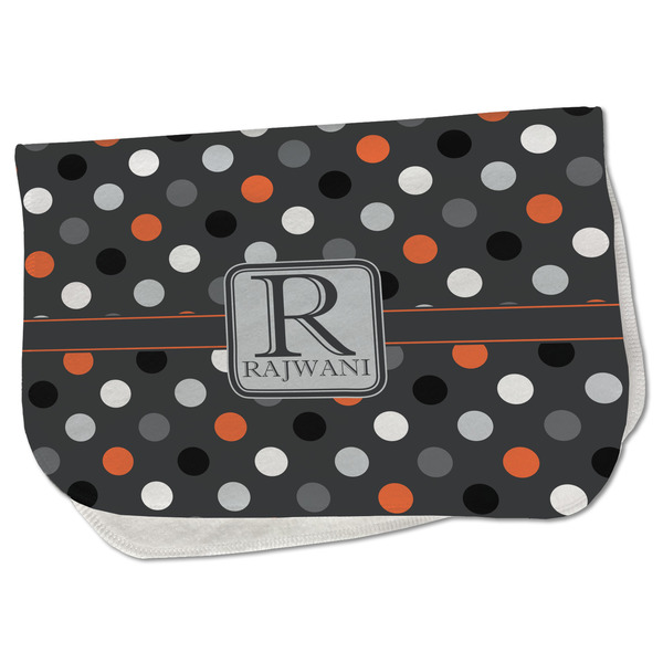 Custom Gray Dots Burp Cloth - Fleece w/ Name and Initial