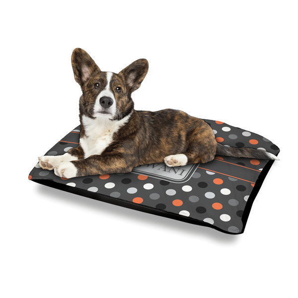 Gray Dots Outdoor Dog Beds - Medium - IN CONTEXT