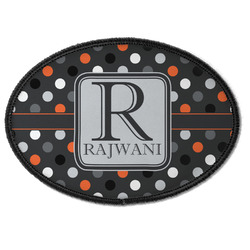Gray Dots Iron On Oval Patch w/ Name and Initial