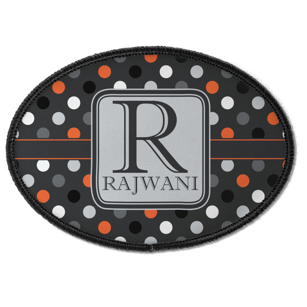 Custom Gray Dots Iron On Oval Patch w/ Name and Initial