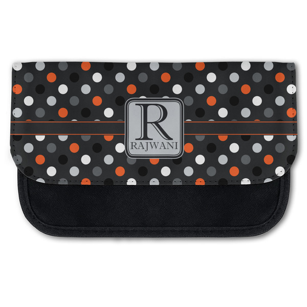 Custom Gray Dots Canvas Pencil Case w/ Name and Initial