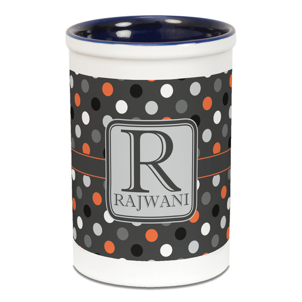 Gray Dots Pencil Holder - Blue