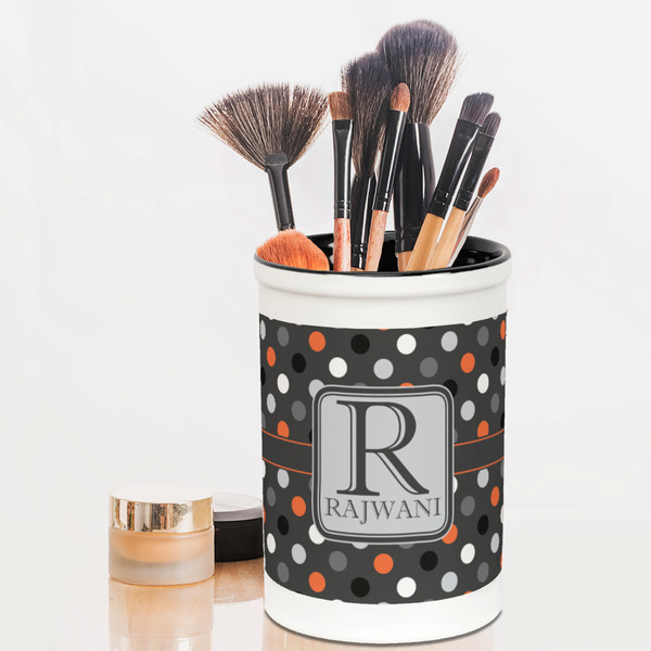 Gray Dots Pencil Holder - LIFESTYLE makeup