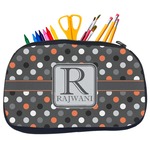 Gray Dots Neoprene Pencil Case - Medium w/ Name and Initial